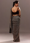 Pre Stitched Brown Sequined Saree With Cowl Blouse