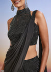 Black Beaded Embroidered Ready Pleated Saree With Blouse
