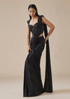 Black Embellished Ready Pleated Saree With Corset Blouse