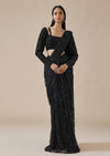 Black Lace Ready Pleated Saree With Full Sleeve Blouse