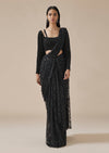 Black Lace Ready Pleated Saree With Full Sleeve Blouse