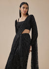 Black Lace Ready Pleated Saree With Full Sleeve Blouse