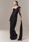 Black Ready Pleated Corset Saree With Thread And Cut Dana Work