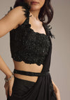 Black Lycra Ready Pleated Saree With Cutdana Work
