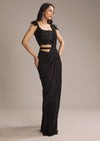 Black Lycra Ready Pleated Saree With Cutdana Work