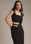 Black Lycra Ready Pleated Saree With Cutdana Work