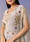 Blue Cape Pre Draped Saree Set