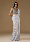 Blue Ready Pleated Saree With Heavy Embroidered Blouse