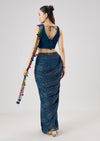 Blue Ready Pleated Saree With Resham Embroidered Blouse