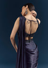 Blue Organza Ready Pleated Saree With Heavy Embroidery