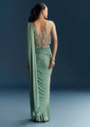 Blue Ready Pleated Saree With Cutdana And Sequins Work