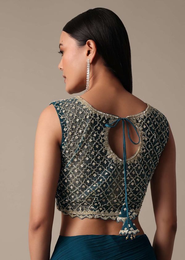 Chic Blue Readymade Saree With Ready Made Blouse