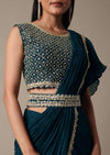 Chic Blue Readymade Saree With Ready Made Blouse