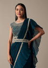 Chic Blue Readymade Saree With Ready Made Blouse
