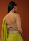 Citrus Green Pre Stitched Crepe Saree with Net Cape and V-Neck Crop Top