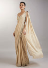 Cream Pre Draped Indo Western Saree With Jacket