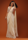 Cream White Ready To Wear Saree With Floral Hand Work On The Blouse