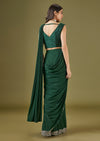 Dark Green Ready Pleated Saree With Mirror Embellished Blouse