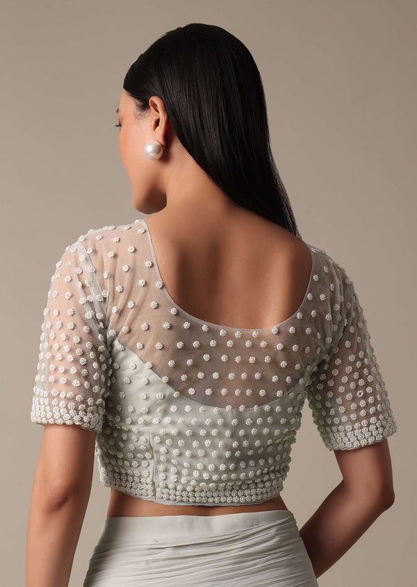 Elegant Grey Readymade Saree With Stitched Blouse