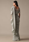 Elegant Grey Readymade Saree With Stitched Blouse