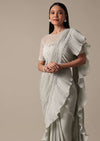 Elegant Grey Readymade Saree With Stitched Blouse