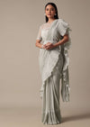 Elegant Grey Readymade Saree With Stitched Blouse