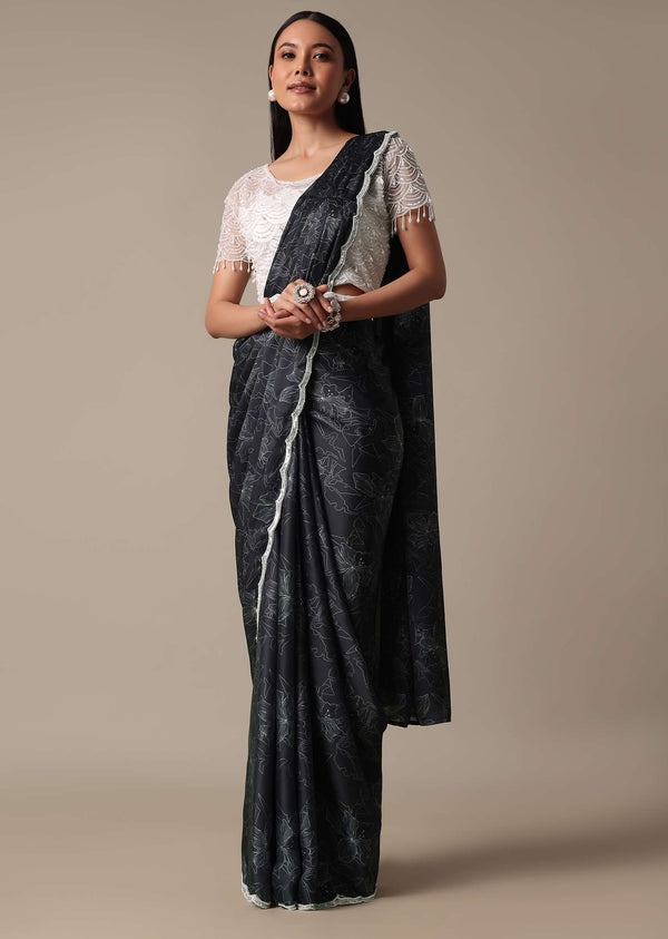 Elegant Ready To Wear Printed Saree With Embellished Ready Blouse