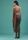 Fossil Brown Ready To Wear Dhoti Saree In Knitted Pleated Fabric