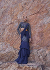 French Blue Fishcut Ready To Wear Frill Saree With Blouse