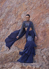 French Blue Fishcut Ready To Wear Frill Saree With Blouse