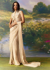 Gold Banarasi Silk Ready Pleated Saree with Blouse