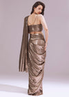 Gold Ready Pleated Saree With Sequins Dory Work And Cowl Neck