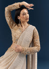Gold Ready Pleated Saree With Aari Work