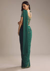 Green Lycra Ready Pleated Saree With Cutdana Work