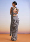 Grey Embroidered Ready Pleated Saree With Blouse And Belt