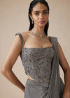 Grey Lycra Ready Pleated Saree