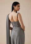 Grey Lycra Ready Pleated Saree