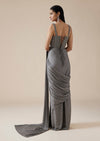 Grey Ready Pleated Saree With Crystal Geometric Styled Blouse