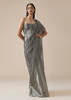 Grey Ruched Ready Pleated Saree