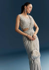 Grey Ready Pleated Saree With Cutdana And Sequins Work