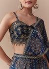 Indigo Ready Pleated Ajrakh Print Saree with Blouse