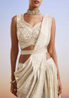 Ivory Zardosi Embroidered Ready Pleated Saree With Belt