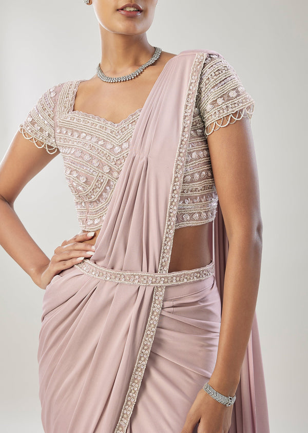 Lavender Ready Pleated Saree With Belt