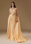 Light Yellow Ready Pleated Saree With Halter Blouse