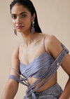 Lilac Crystal Pallu Ready Pleated Saree With Front Slit