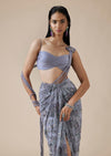 Lilac Crystal Pallu Ready Pleated Saree With Front Slit