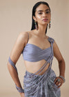 Lilac Crystal Pallu Ready Pleated Saree With Front Slit