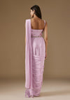 Lilac Ready Pleated Crepe Saree With Embellished Blouse