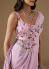 Lilac Ready Pleated Crepe Saree With Embellished Blouse