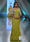 Citrus Green Pre Stitched Crepe Saree with Net Cape and V-Neck Crop Top